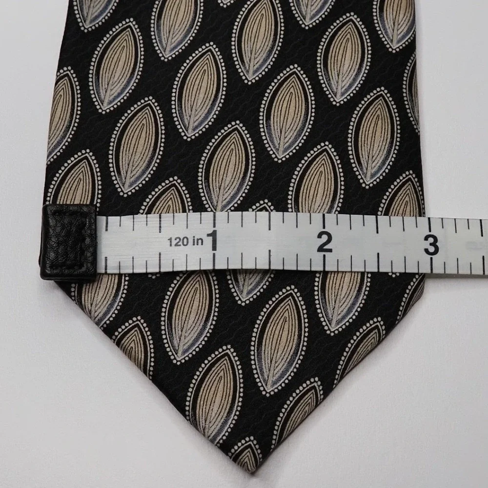 Gianfranco Ferre Mens Silk Tie 57 x 3.5 Black‎ Tan Geometric Italy Designer Neck